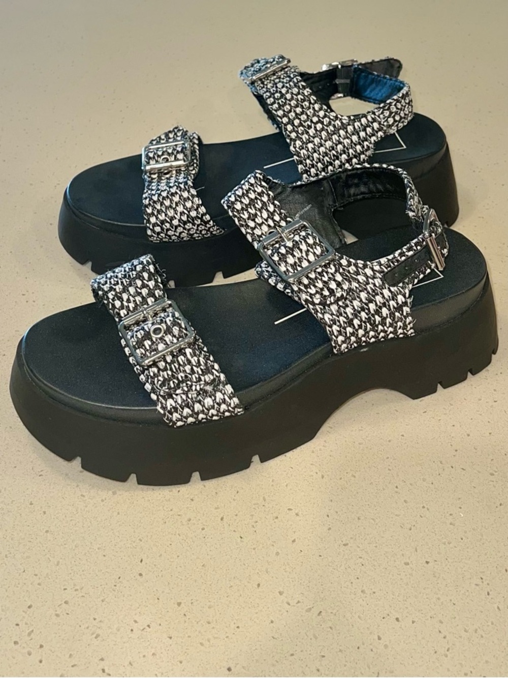 Dolce Vita Women's Size 9.5 Black & White Platform Sandals with Buckle Straps